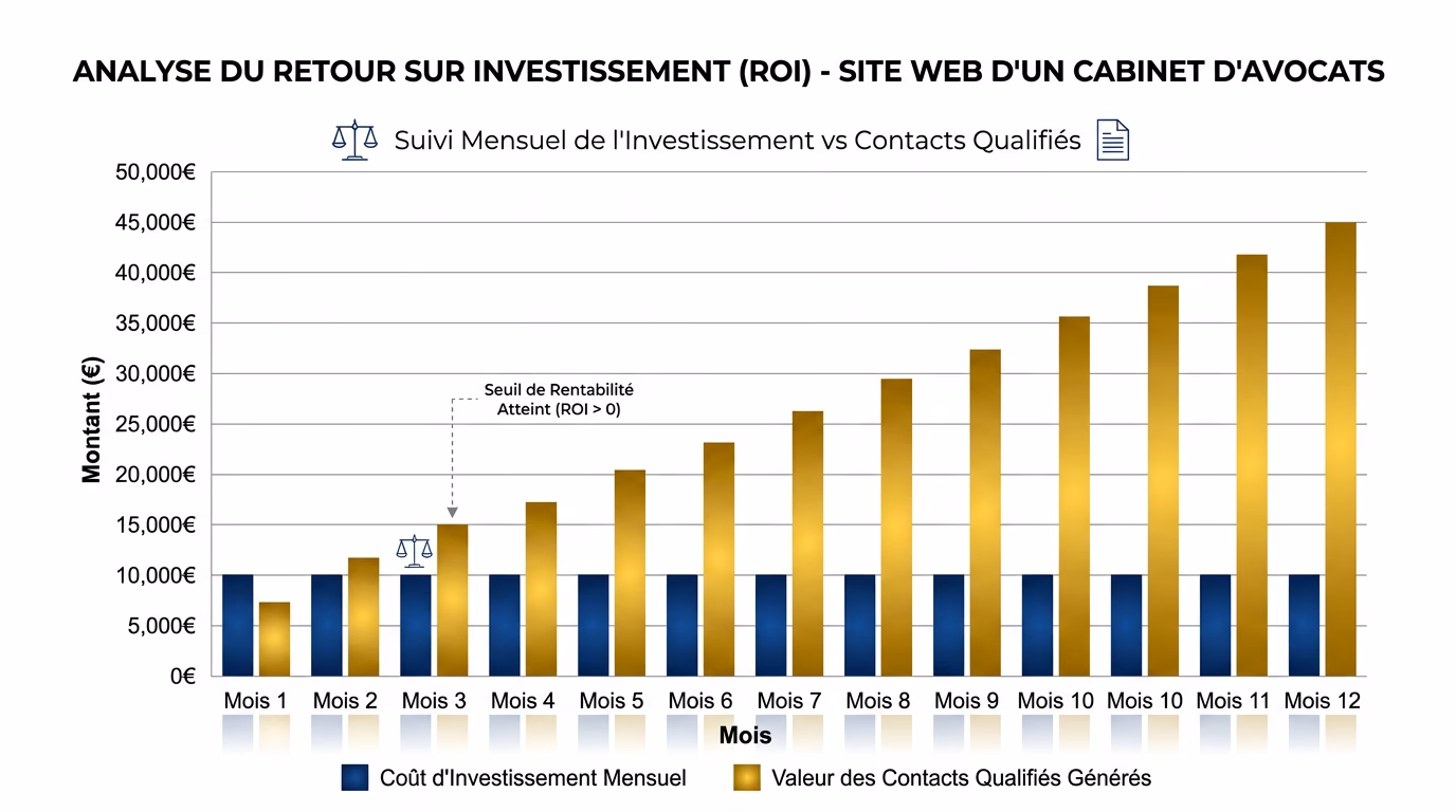 Graphique du retour sur investissement d'un site internet pour avocat sur 12 mois