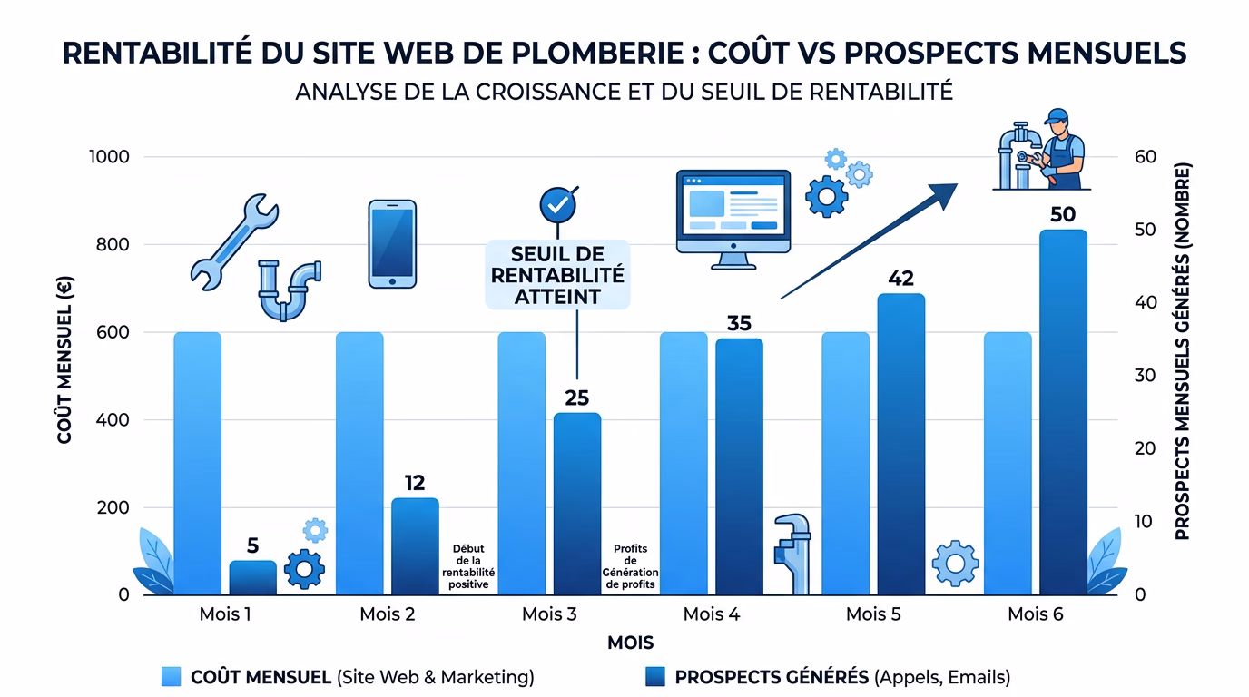 Graphique du retour sur investissement d'un site internet pour plombier