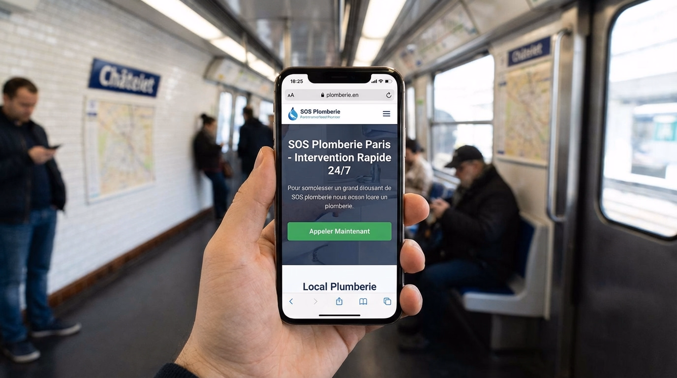 Personne dans le métro parisien consultant un site professionnel sur mobile