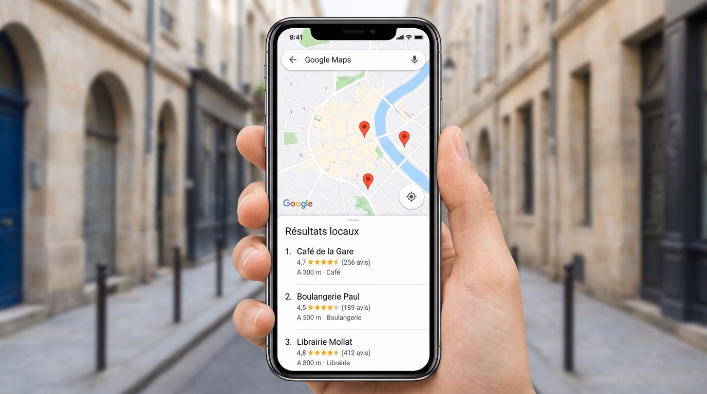 Résultats Google Maps montrant le Pack Local avec 3 entreprises